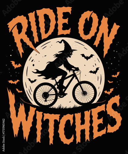 Funny Halloween Full Moon Ride On Witches Cycling Bike