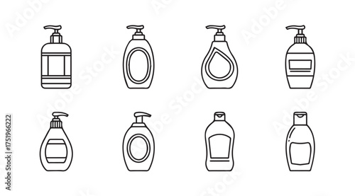 Collection of hand drawn soap dispenser bottles various shapes and styles for cleaning and hygiene vector