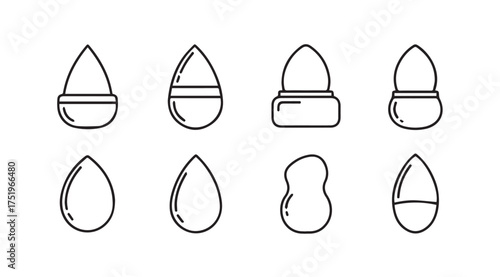 Collection of makeup sponges and beauty blenders in various shapes and styles for cosmetic application vector