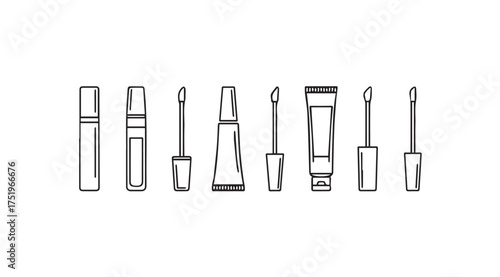 Set of hand drawn cosmetic tubes and applicators for makeup application and beauty products vector