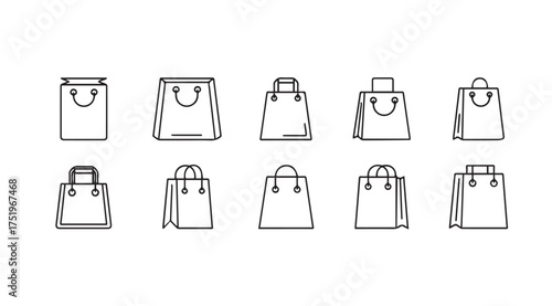 Collection of hand-drawn shopping bag icons and symbols for retail and fashion vector
