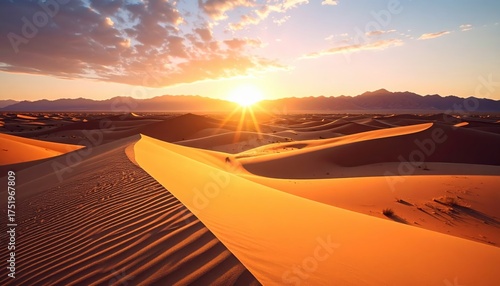 Fototapeta Naklejka Na Ścianę i Meble -  Golden Hour in the Desert: Sand Dunes at Sunset.