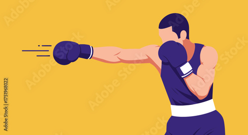 Boxer throwing a punch with speed lines ready to fight in the ring.