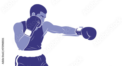 Boxer in action throwing a punch with boxing gloves.