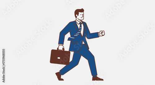 Businessman in a blue suit walking with a briefcase.
