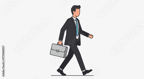 Businessman walking with briefcase wearing suit and tie going to work.