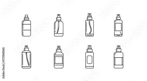 Collection of hand drawn spray bottle icons for skincare and cosmetics product design vector