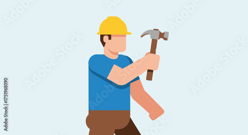 Construction worker holding a hammer ready to work on a project.