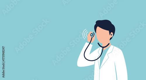 Doctor listening to a patients heartbeat with a stethoscope in a medical setting.