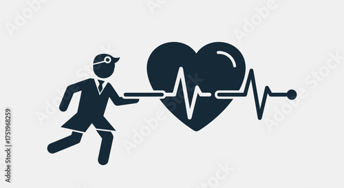 Doctor running to help patient with heart problem medical concept.