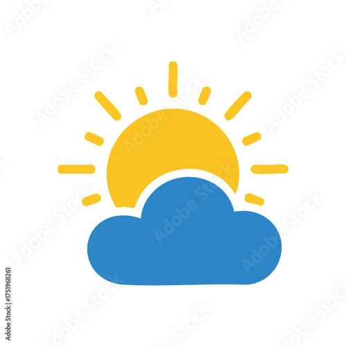 (Partly Sunny Weather Icon. Vibrant graphic depicts a yellow celestial body peeking from behind a blue cumulus. Signifies moderate atmospheric conditions, evoking comfort and hope.)