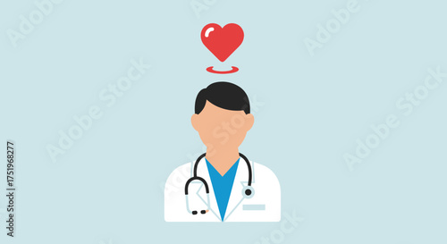 Doctor with a stethoscope and a heart above his head healthcare concept 1.