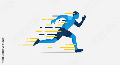 Dynamic runner sprinting forward with speed lines illustration.