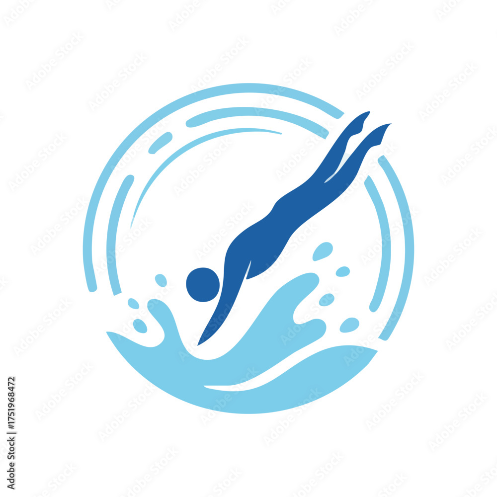 Obraz premium (Diver Splashing into Water. Dynamic illustration of a person plunging into cool aqua. Represents vitality, active lifestyle, and refreshing aquatic activities.)