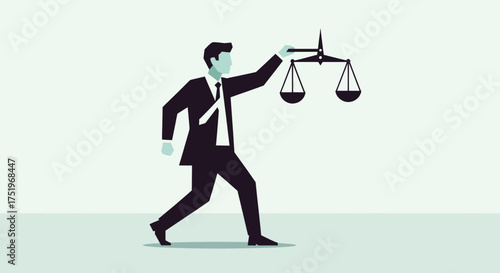 Man in suit holding scales of justice representing law and order.