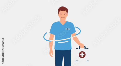 Medical professional holding a first aid kit ready to help people with injuries.