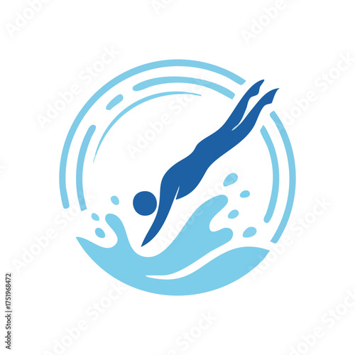 (Diver Splashing into Water. Dynamic illustration of a person plunging into cool aqua. Represents vitality, active lifestyle, and refreshing aquatic activities.)