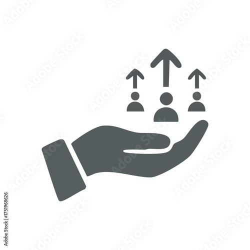 People Development and Career Growth. This graphic illustrates support for individual progress. It symbolizes nurturing talent, promoting team members, and realizing potential within an organization.