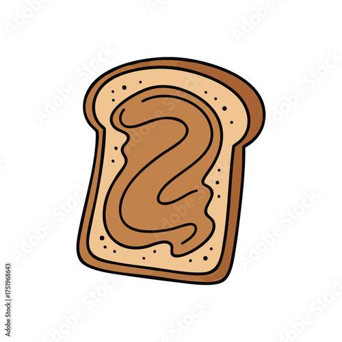 (Peanut Butter Toast Doodle Art. Charming hand-drawn graphic depicting a golden brown slice of toast topped with a rich, creamy, nutty spread. Evokes wholesome pleasure.)