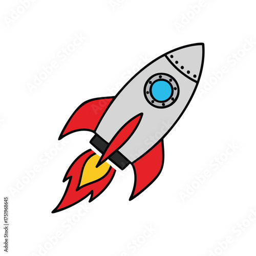 (Cartoon Rocket Launching Upward. Animated spacecraft soaring, representing growth, innovation, and successful project initiation. Perfect for ambitious endeavors.)