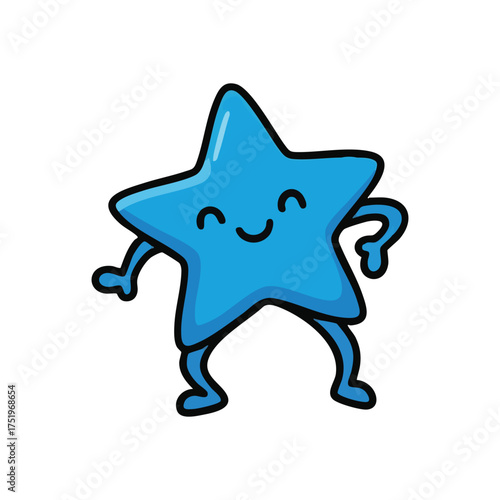 (Cheerful Blue Star Figure. A delightful sky-colored celestial body with a radiant smile, animated arms, and bouncy legs. This jovial mascot embodies positivity and success.)