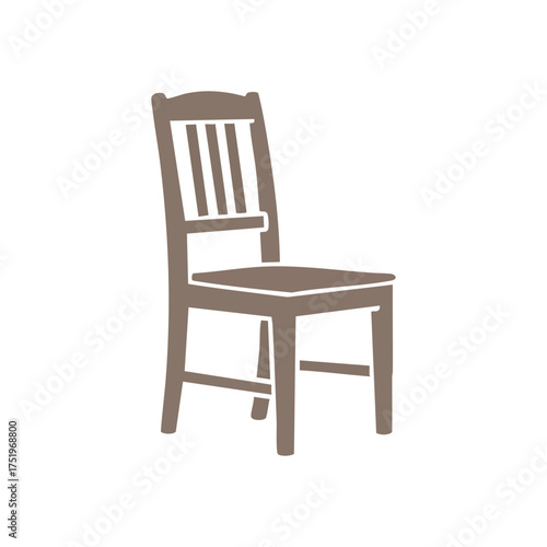 (Minimalist Wooden Dining Chair Icon. Clean illustration of a classic household furnishing. This essential seating symbolizes comfort, stability, and a welcoming presence in any room.)
