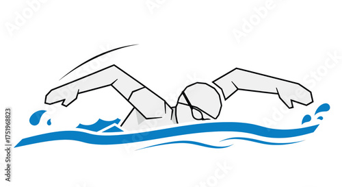 Swimming athlete in water freestyle stroke competition sport healthy lifestyle.