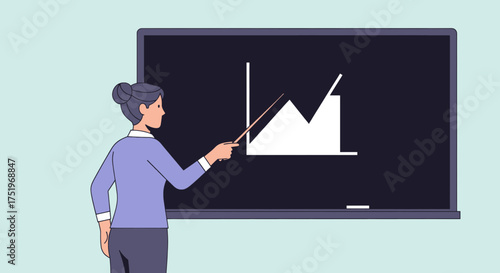 Teacher presenting a graph on a chalkboard during a lesson in the classroom.
