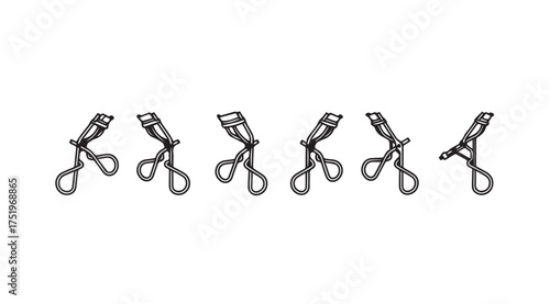 Collection of five eyelash curlers arranged artistically for beauty and makeup photography vector