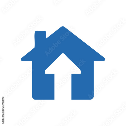 (Real Estate Growth House Symbol. A vibrant blue dwelling graphic with an upward indicator. This illustrates property value appreciation, home advancement, and a thriving market.)