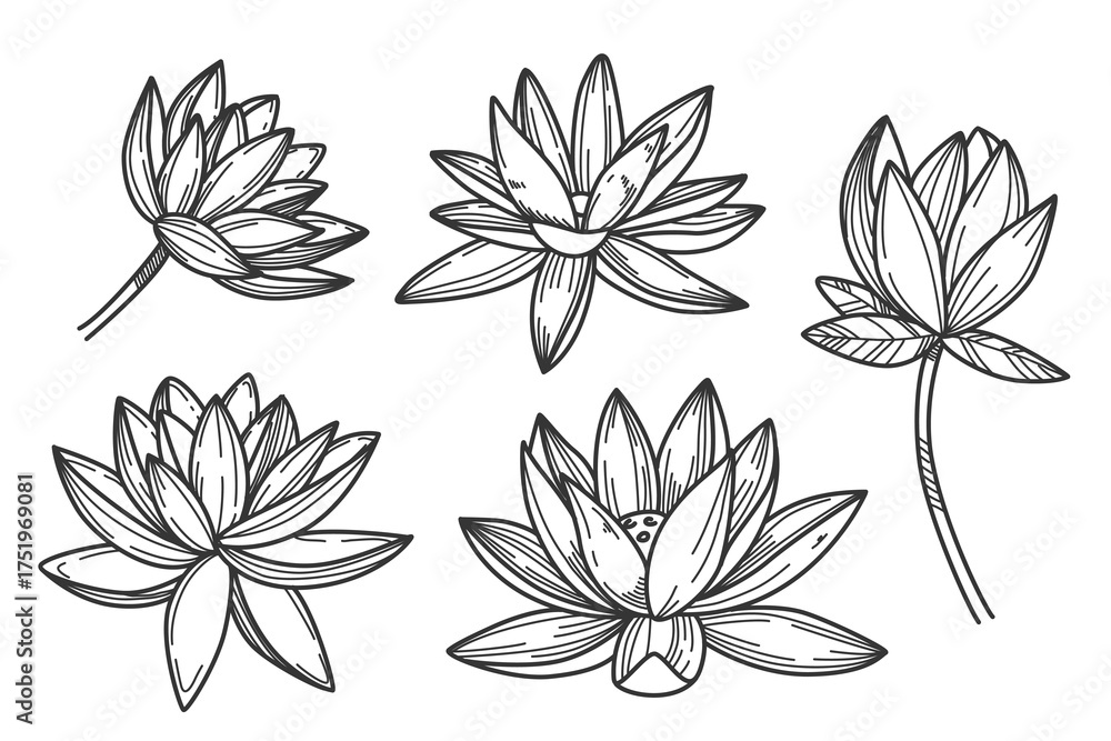 Fototapeta premium Lotus hand drawn illustration