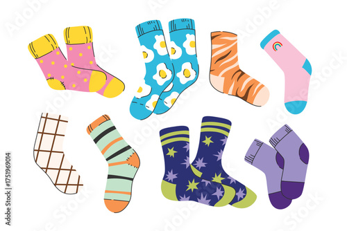 Flat set of colorful socks