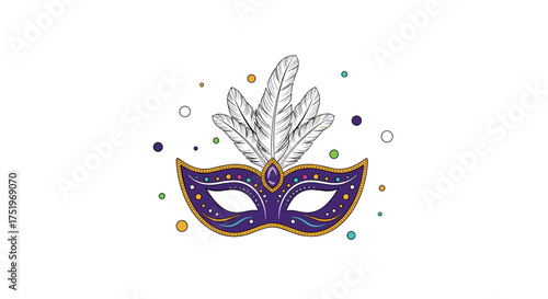 A vibrant and ornate masquerade mask with feathers and confetti for a festive celebration.