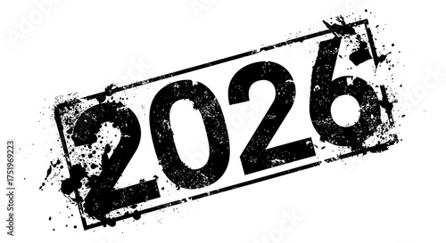 Distressed black 2026 stamp with grunge texture and border