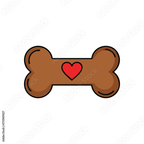 (Dog Bone with Red Heart Symbol. This charming graphic conveys canine affection and care. A delightful treat for adored pets, embodying devotion for furry friends.)