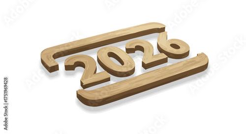 2026 displayed in woodlike lettering hovering with shadows