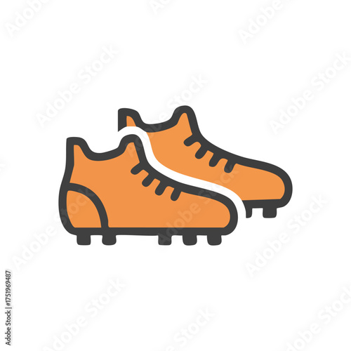 (Orange Football Boots Icon Design. This graphic features a pair of vibrant soccer cleats, representing an active lifestyle, vigorous competition, and sporting achievement.)