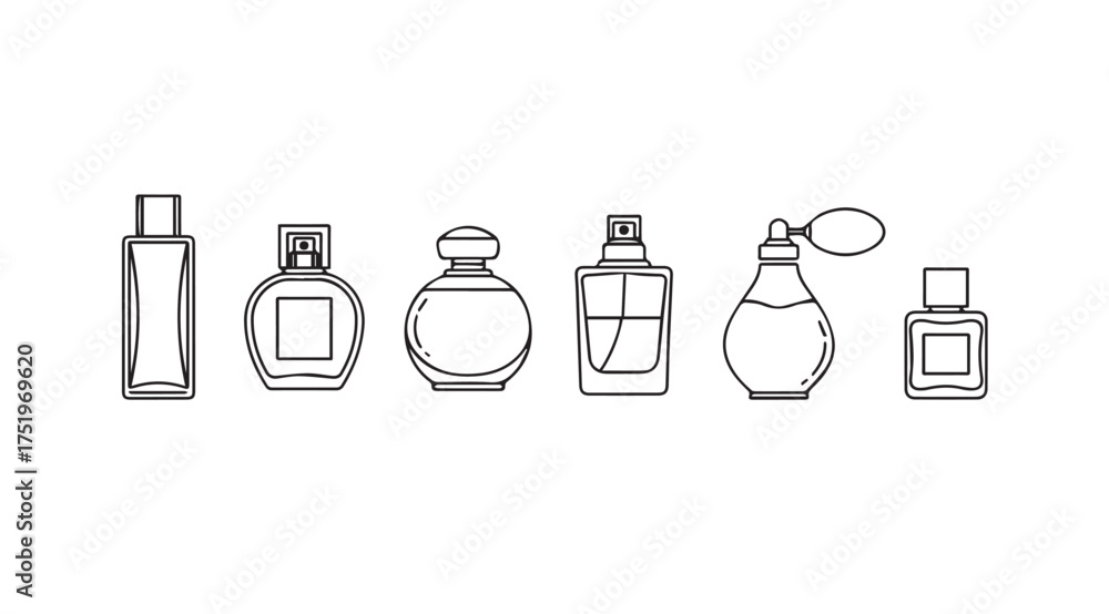 Φωτογραφία Collection of six elegant perfume bottles sketches hand drawn for beauty and fra