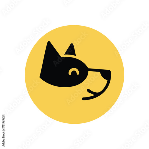(Friendly Dog Profile Graphic. A playful canine emblem showcases a clean, modern style. This charming artwork evokes feelings of loyalty, joy, and companionship for pets.)