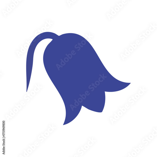 (Stylized Bluebell Blossom Icon. A clean indigo flora illustration. This charming campanula motif represents humility, constancy, and heartfelt appreciation.)