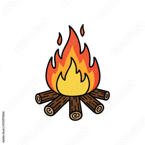 (Cozy Campfire Drawing. Vibrant illustration of a glowing outdoor fire. Symbolizes comfort, wilderness adventures, and community gatherings around a warming flame.)
