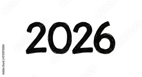Handdrawn 2026 in black ink Bold slightly rough style with visible stroke textures on a plain white background