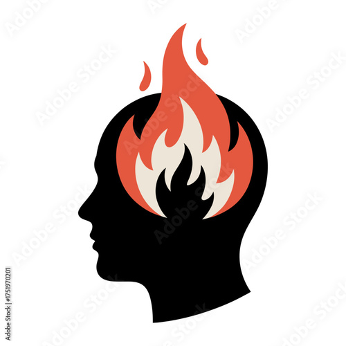 silhouette of human head with burning flame inside symbolizing stress passion creativity and mental energy
