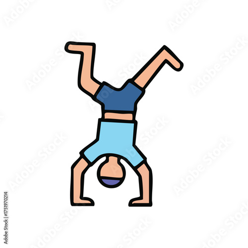 (Playful Boy Handstand Illustration. This cheerful youth performs an acrobatic inversion, symbolizing energy, joy, and a fresh perspective. A simple graphic for kids themes.)