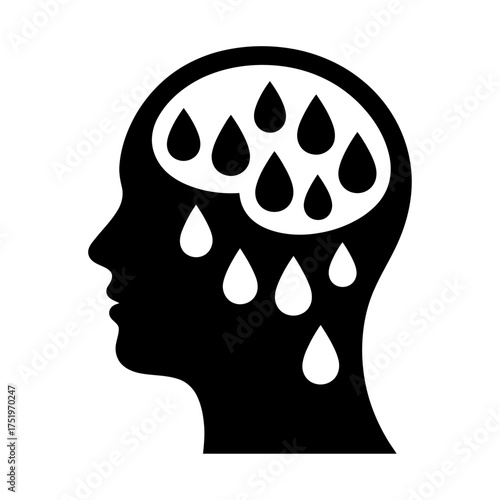 silhouette of human head with raindrops inside brain symbolizing sadness depression and mental health
