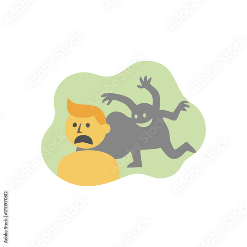 (Man Haunted by Shadowy Apparition. This visual portrays an individual experiencing deep apprehension and inner turmoil. It powerfully symbolizes mental health challenges and personal struggles.)