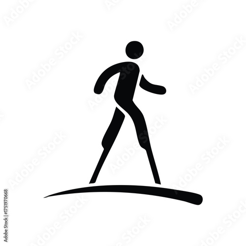 (Stilt Walker Balancing Icon. Minimalistic graphic of an individual on stilts. This imagery represents expert poise and the art of live performance, symbolizing overcoming challenges and attaining.)