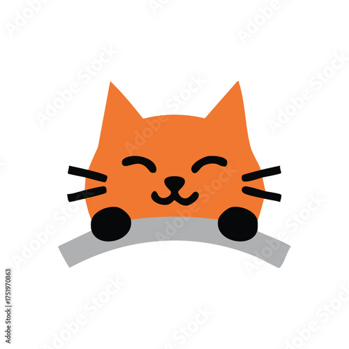 (Cheerful Orange Cat Cartoon. A delightful graphic of an ecstatic domestic animal. The endearing pet's sweet visage exudes contentment, representing warmth and affection.)