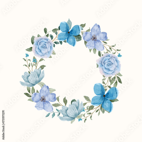 elegant blue floral watercolor wreath