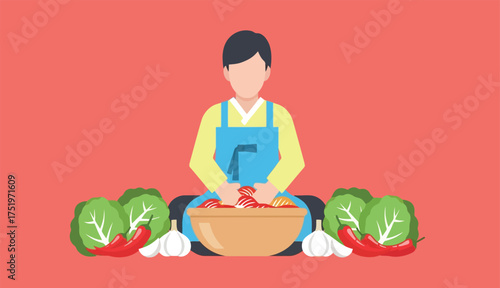 Kimchi Preparation Asian Cuisine Korean Dish Woman Recipe Cabbage Peppers